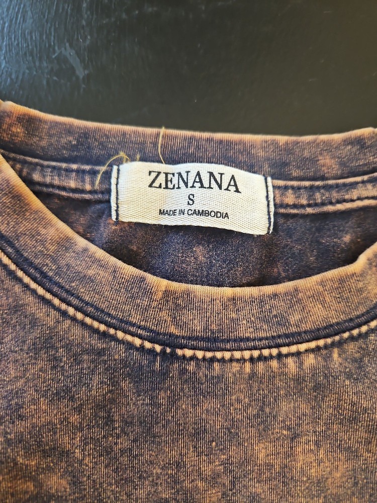 ZENANA Womens S Acid Wash Distressed Brown Black Tee Cambodia