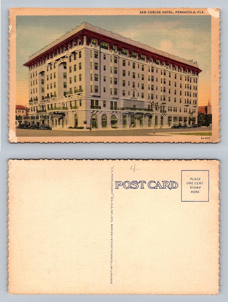 Pensacola, FL-Florida, San Carlos Hotel Street View Vintage Postcard