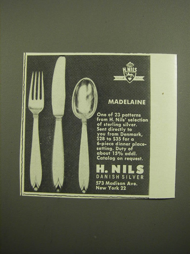 1960 H Nils Madelaine Vintage Silverware Ad Mid-Century Tableware Promotion