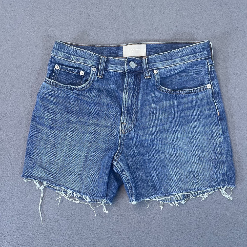 Everlane The Summer Jean Shorts 27R Distressed Medium Wash Cut-offs Classic 4