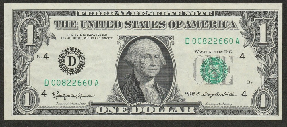1963 UNITED STATES 1 DOLLAR  NOTE UNC