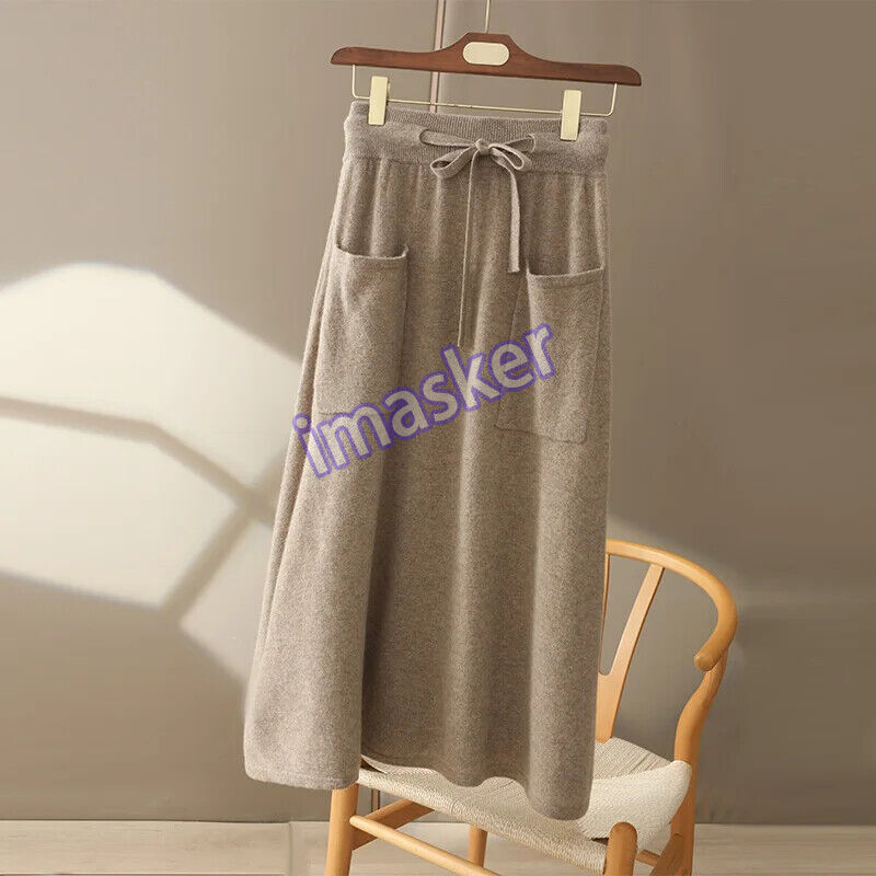 Women's High Waist Slim Knit A-Line Skirt with Pockets