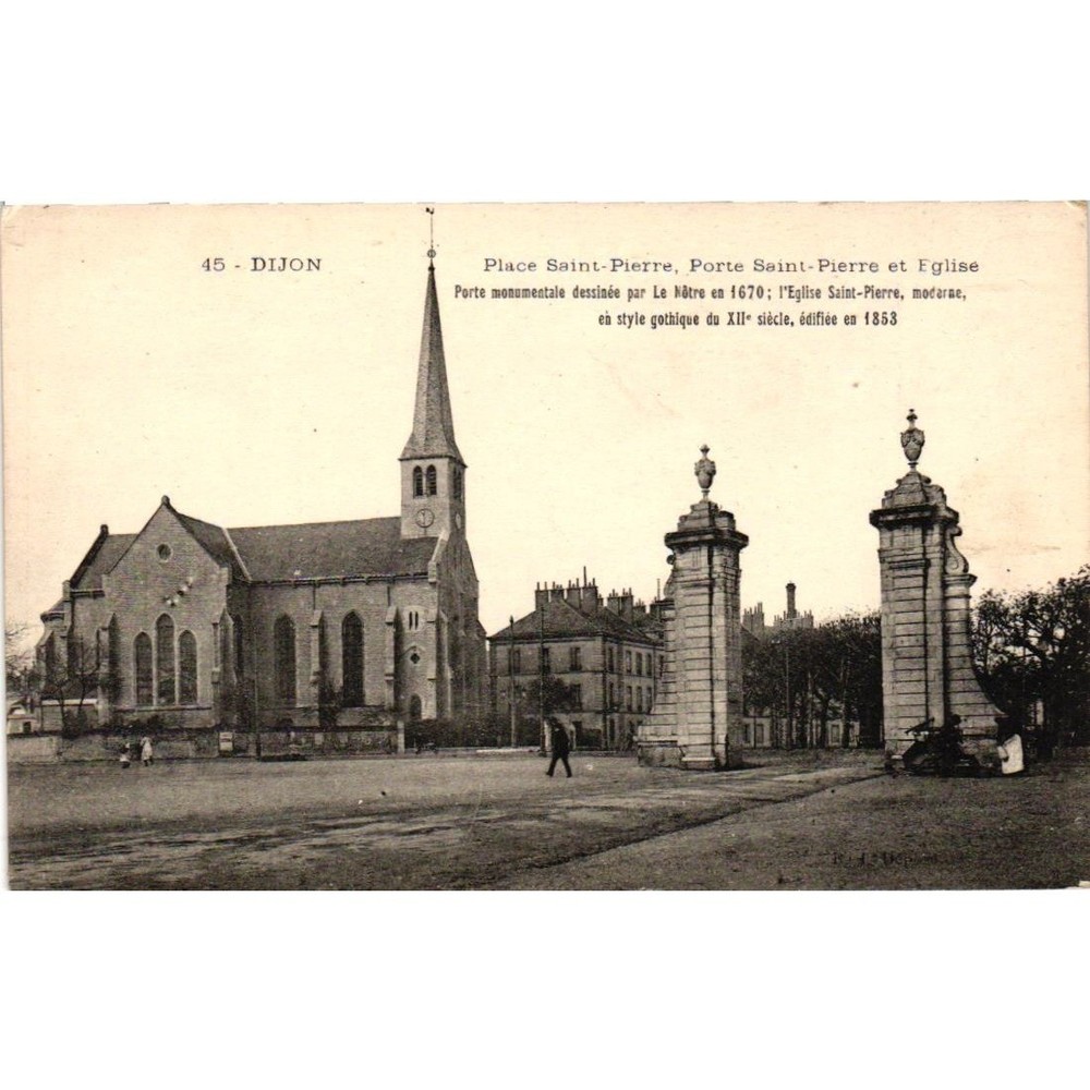 Vintage Dijon France Postcard Place Saint-Pierre Porte Church Gothic RPPC 45