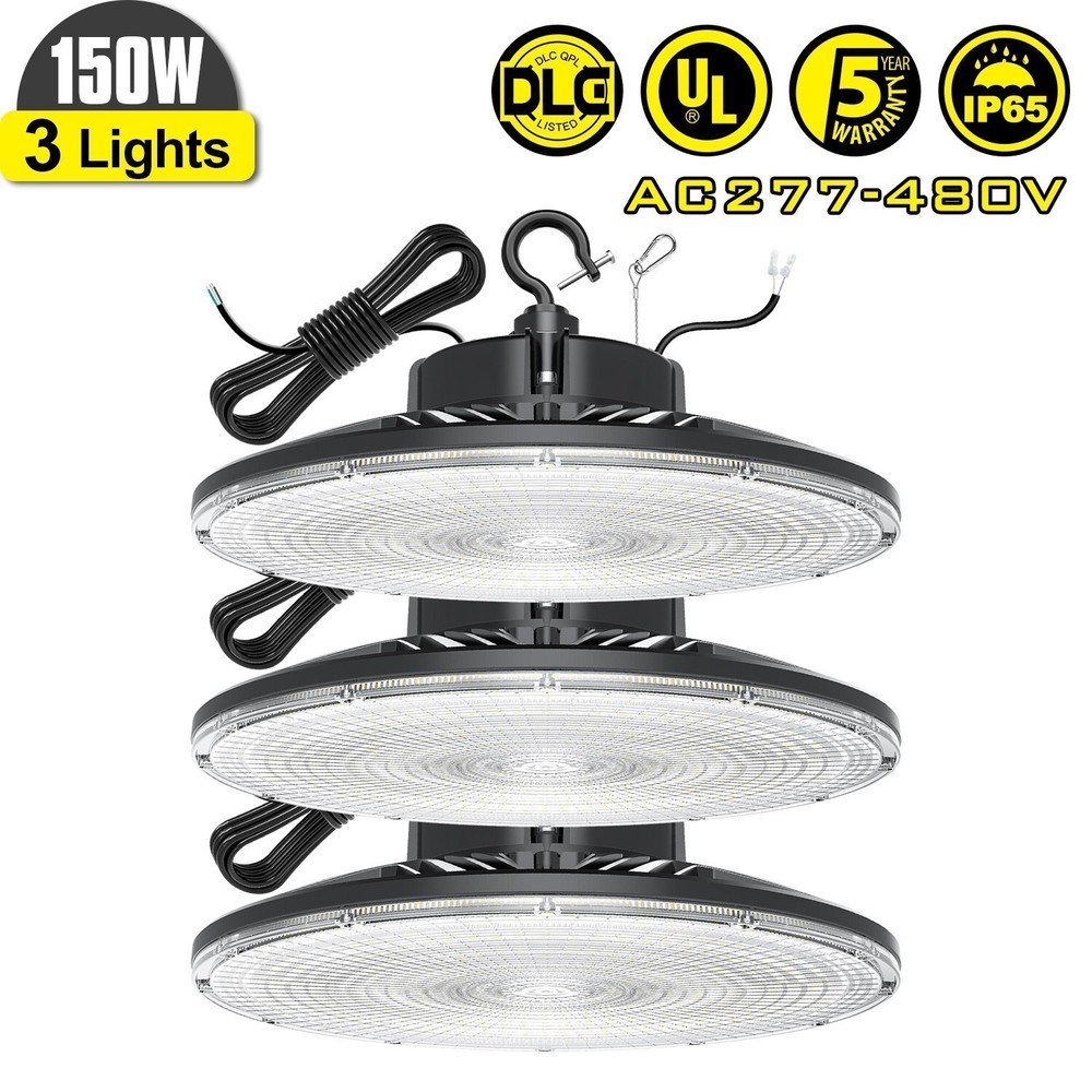 3 Pack 150W LED UFO High Bay Light Commercial Warehouse Shop Lighting 5000K 480V