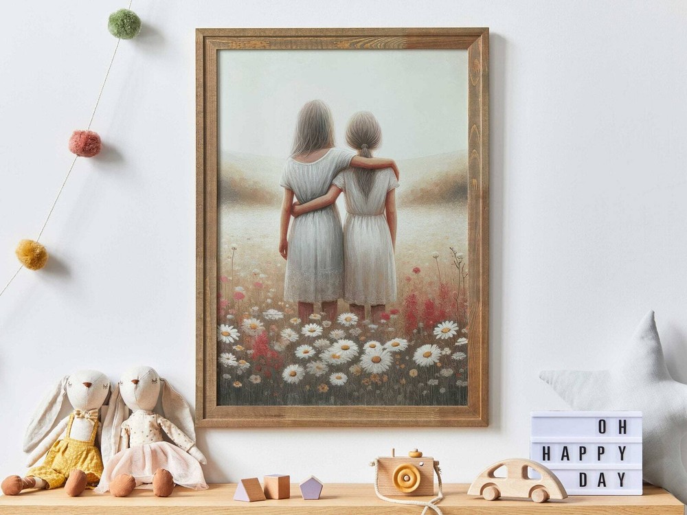 Vintage Sister Wall Art - BFF Painting for Girls Sisterhood Decor