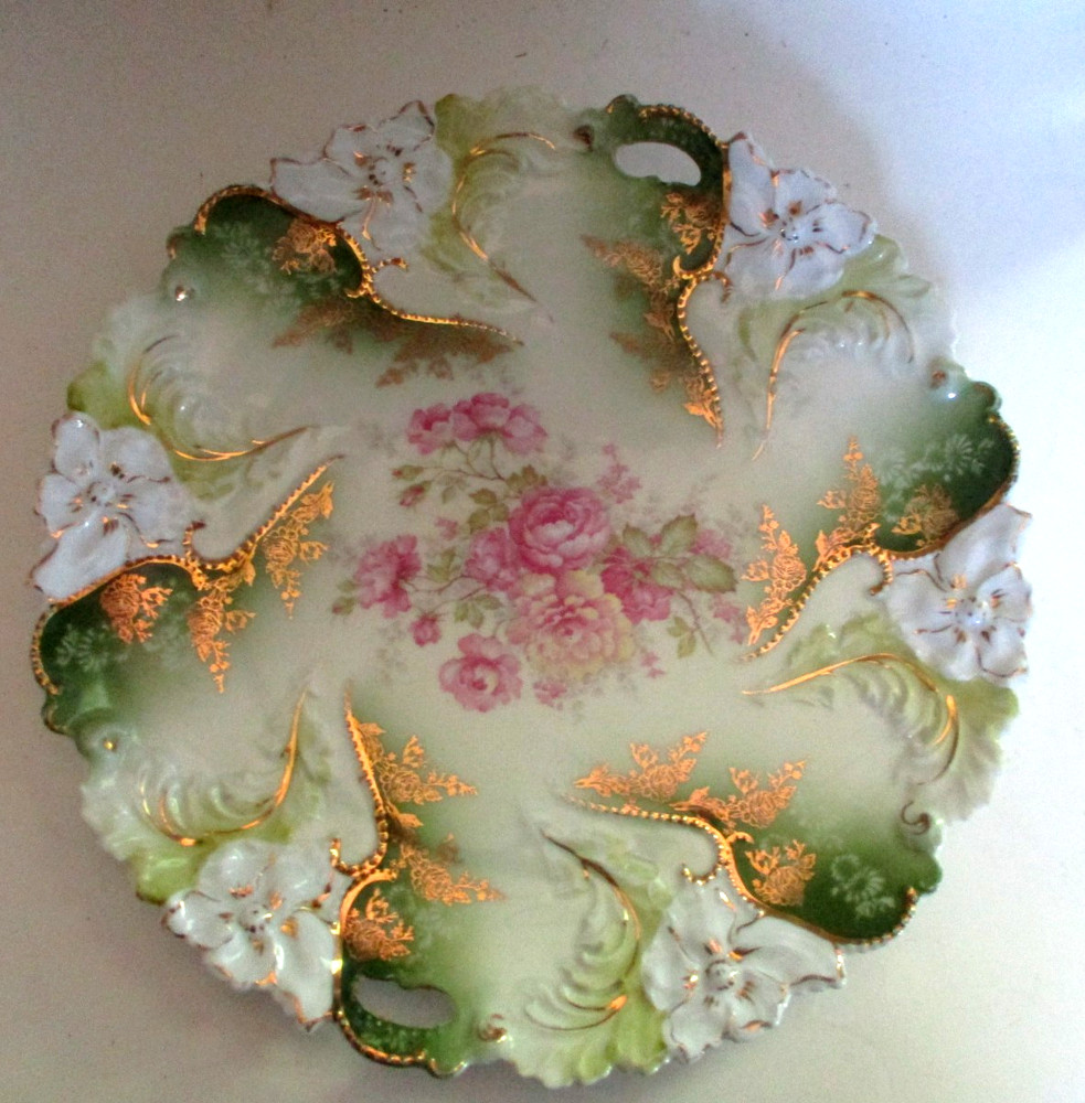 Vintage RS Prussia unmarked floral pattern tab handle plate embossed edges