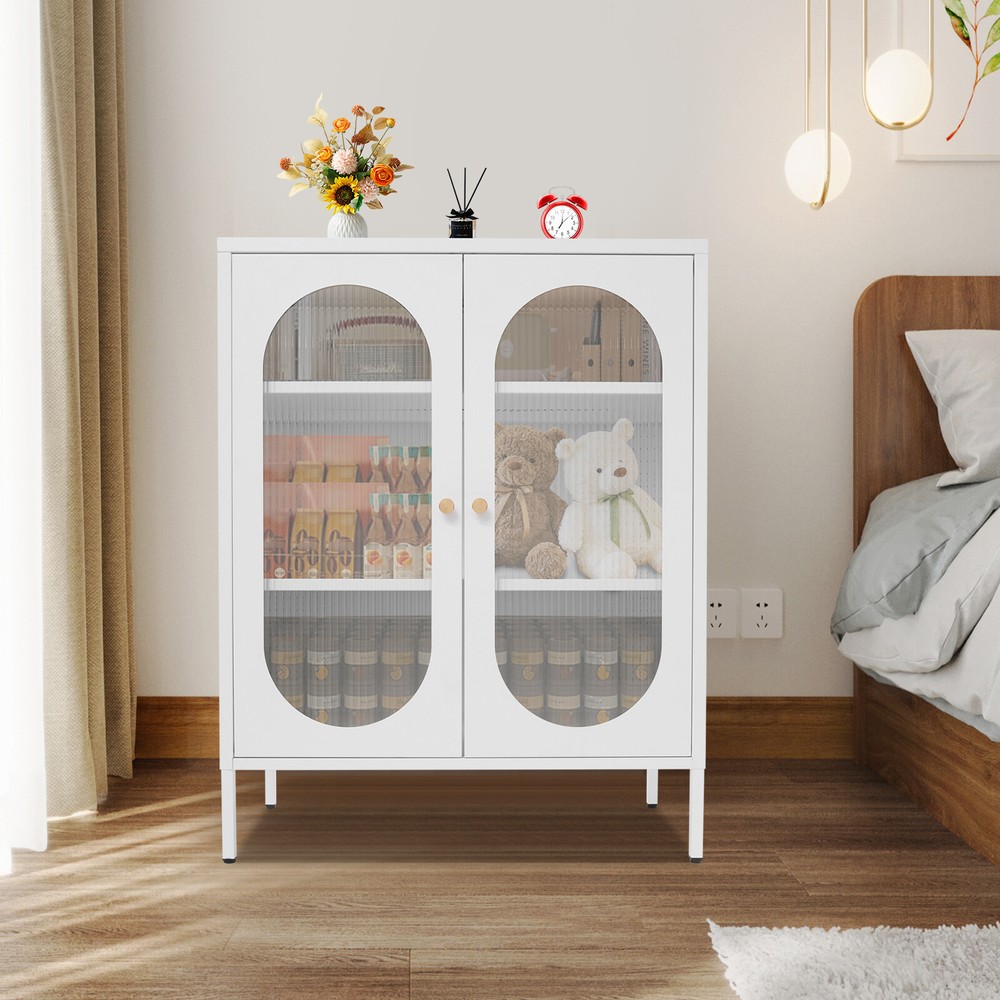 3-Tier Glass Door Accent Display Cabinet for Living Room 80x40x102cm