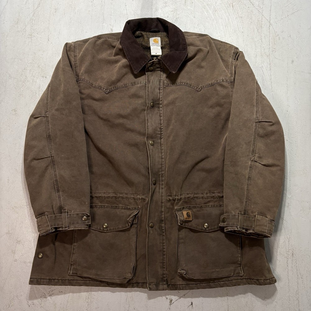 Vintage Mens Carhartt C52 CHT Big Blanket Lined Workwear Work Chore Jacket 2XL