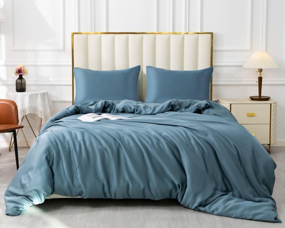 3 Pieces GOKOTTA KING Duvet Cover Set Rayon Made Bamboo Set (BLUE)