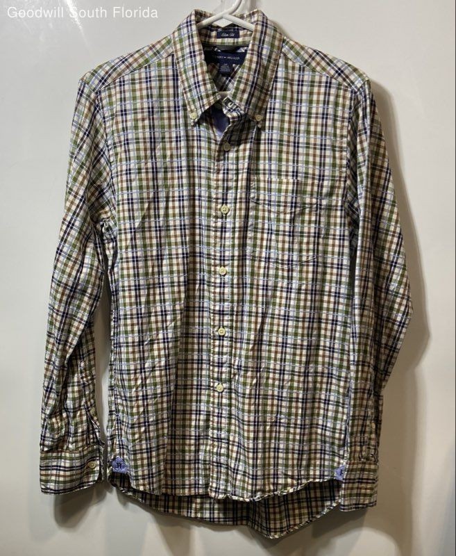 Tommy Hilfiger Mens Multicolor Plaid Cotton Long Sleeve Button-Up Shirt Size S