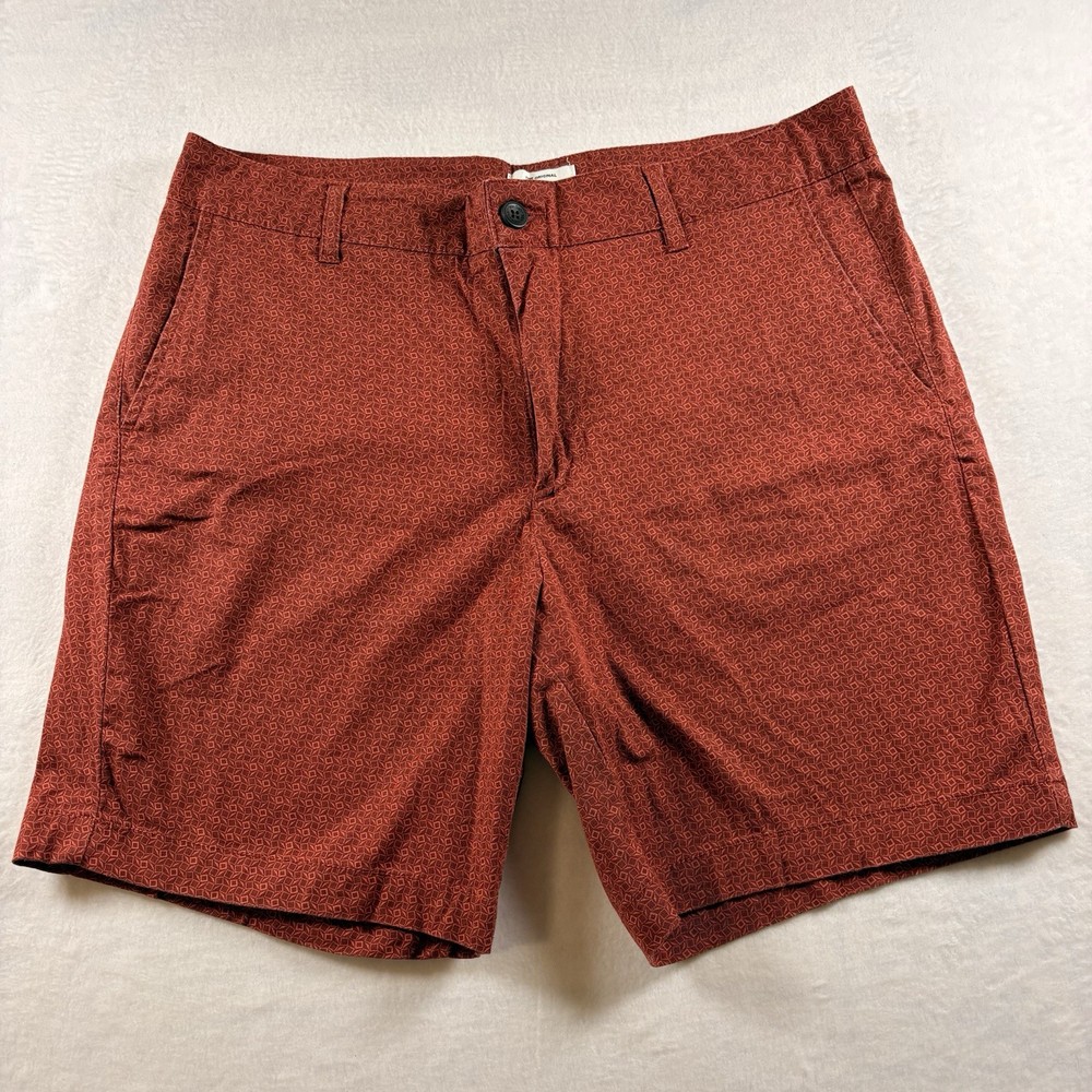 Ben Sherman Shorts Mens 34 Red Geometric Chino Stretch 7” Inseam Casual