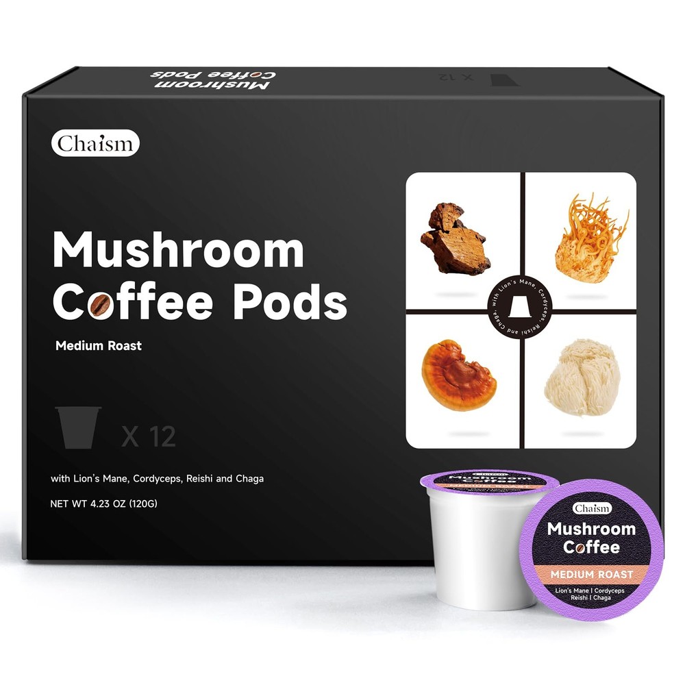 Chaism Mushroom Coffee K Cups 12 Pack Sugar-Free Focus & Energy Boost