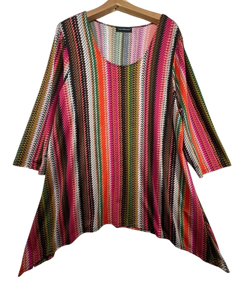 Travel Elements Womens Tunic 1X Plus Top Slinky Knit Shark Bite Striped Stretch