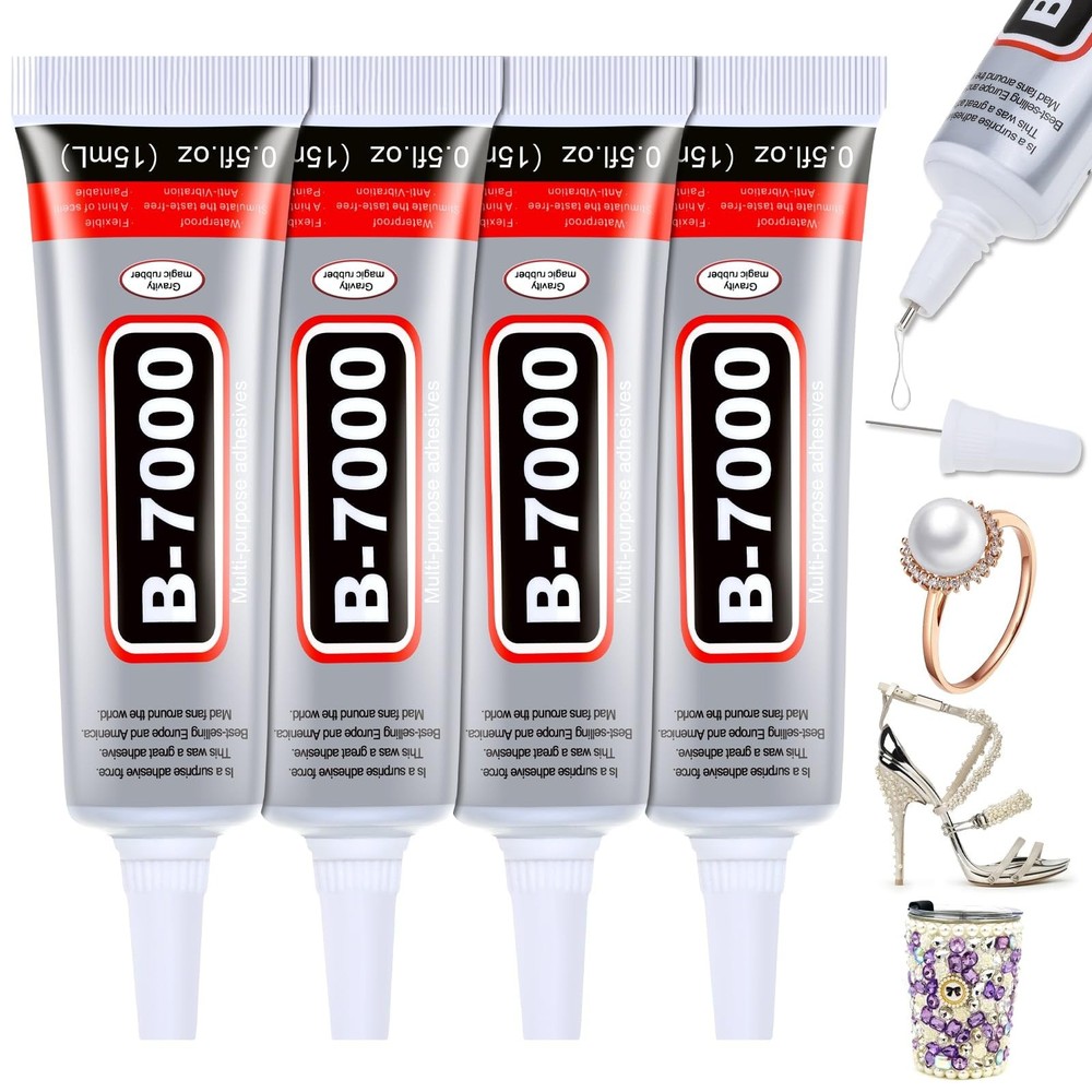 B7000 Glue Clear for Rhinestones, 4pcs 15mL Strong 4Pcs, 0.5fl.oz (15mL)