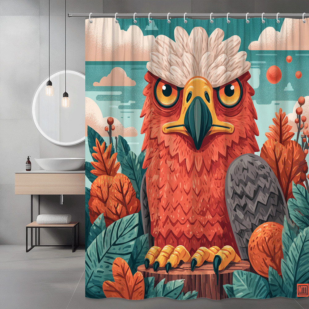 Owl Shower Curtain Autumn Leaves Graphic Print