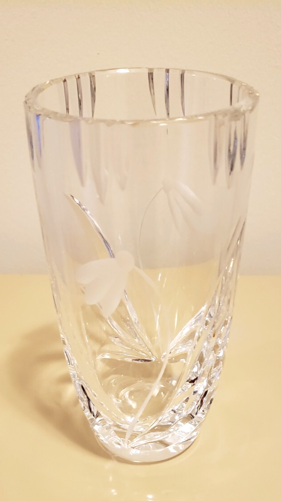 Vintage Heavy 6 Inch Etched Floral Glass Vase