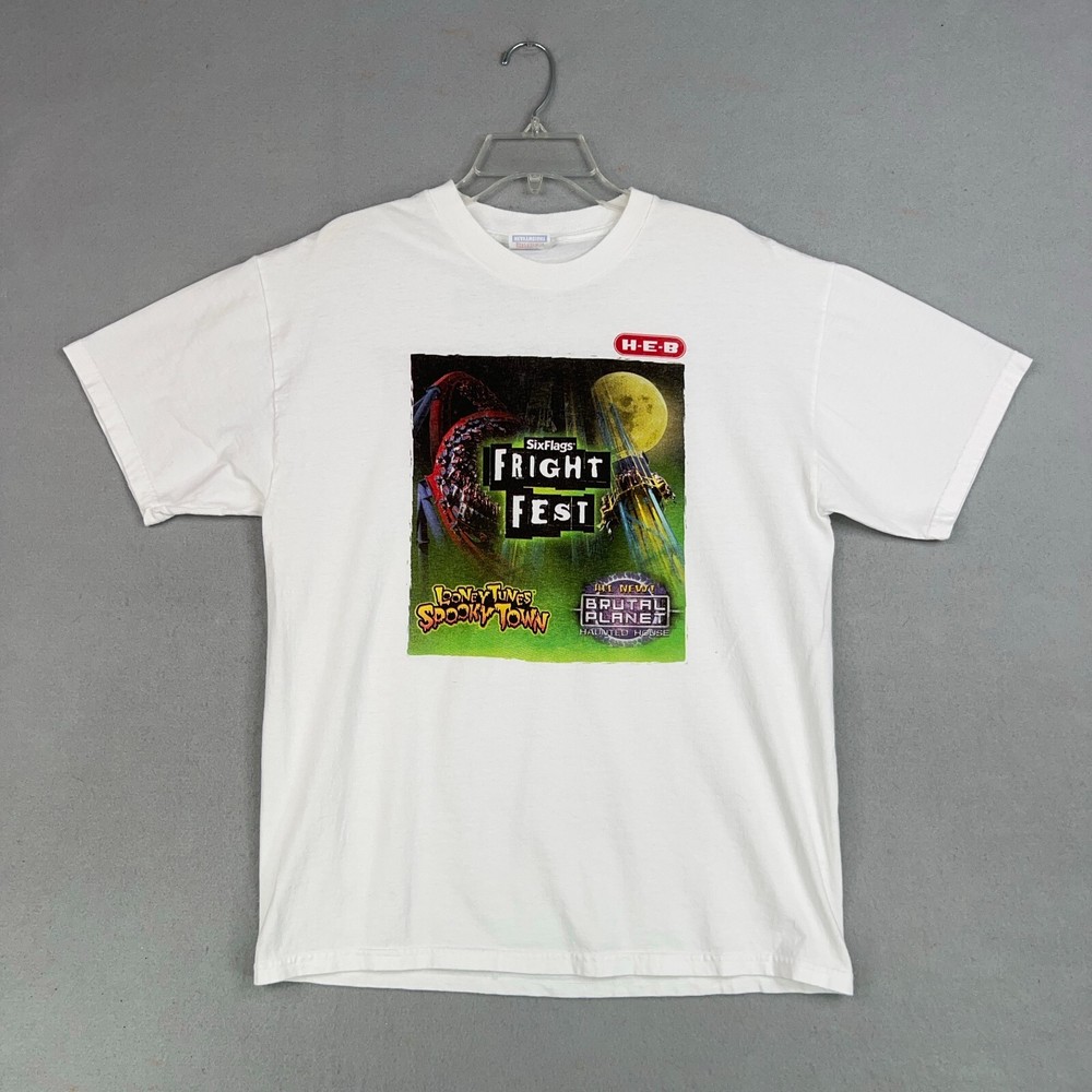 Vintage Six Flags Fright Fest Shirt Adult Large White Halloween Looney Tunes