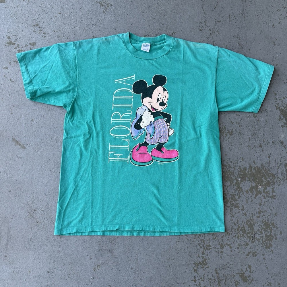 Vintage 90s Disney Mickey Mouse Florida Summer Beach Graphic T Shirt Size XL