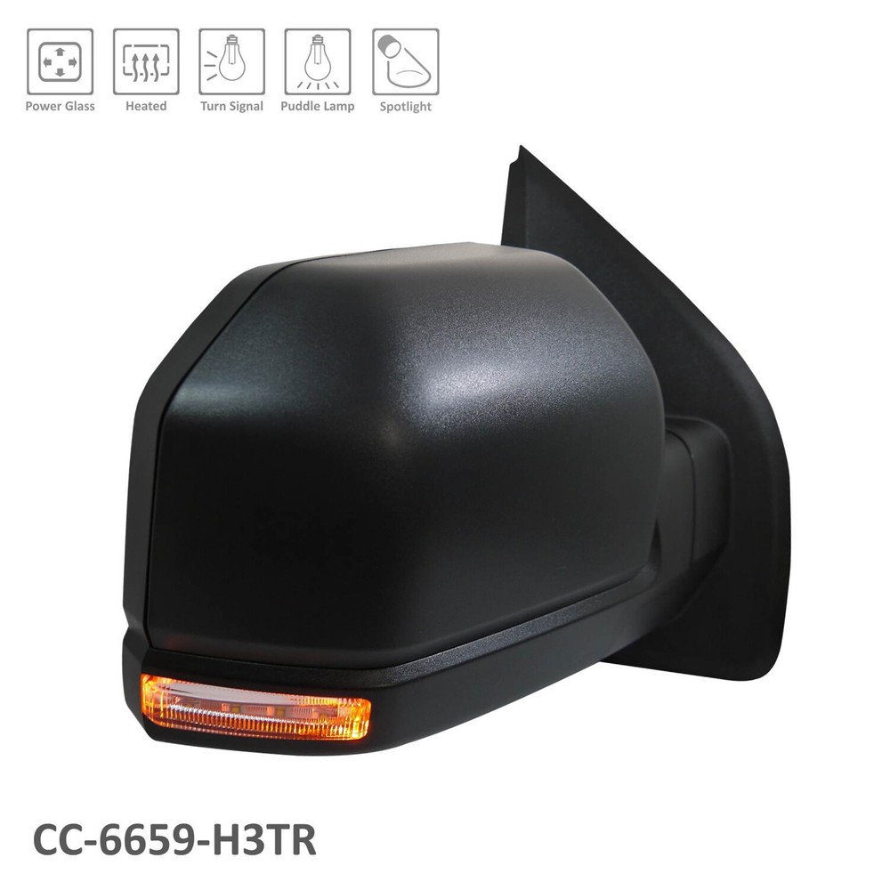 Black Power Convex Passenger Side Door Mirror Heated Signal 128-04664R