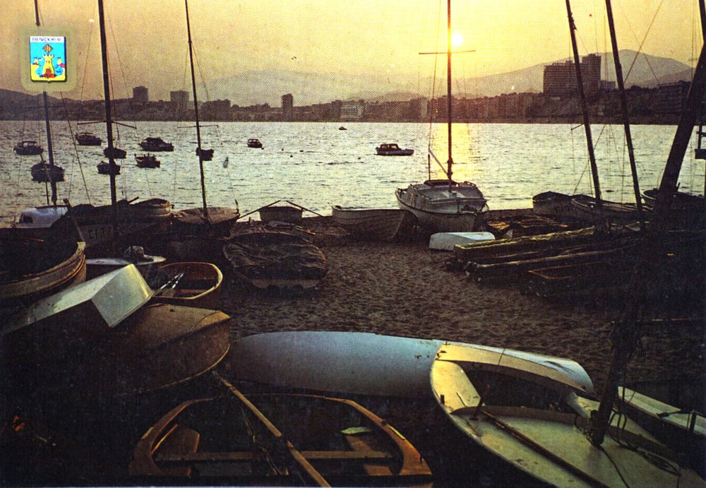 Postcard Spain Alicante Valencia Benidorm Sunset Port Mediterranean Sailboat