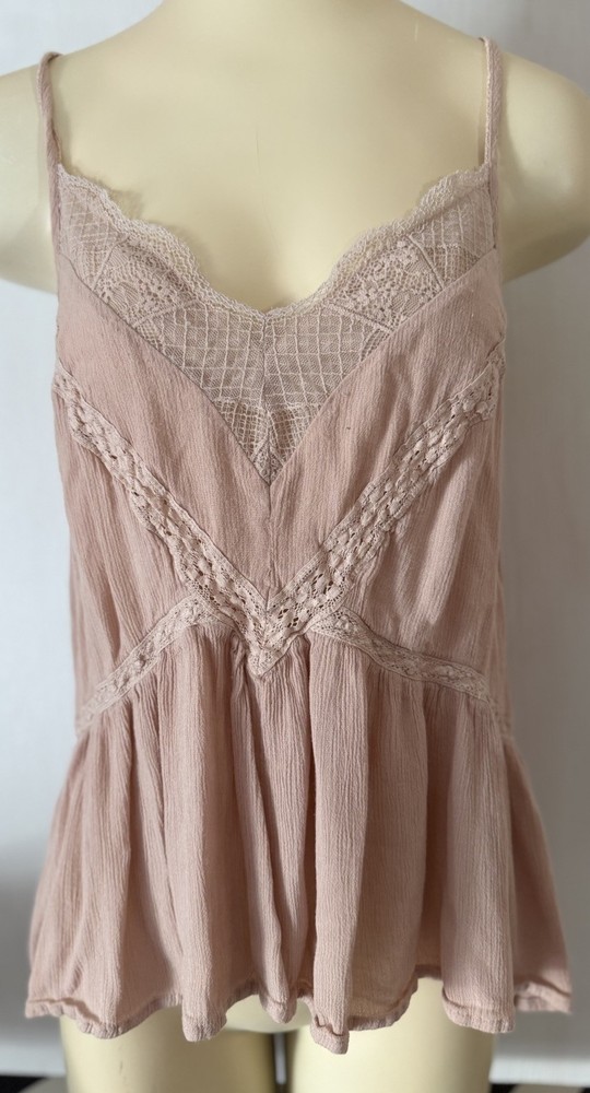 🦅🌸 Vintage AMERICAN EAGLE Baby Doll Cami Lace Detail-Dusty Pink-Size L🌸🦅