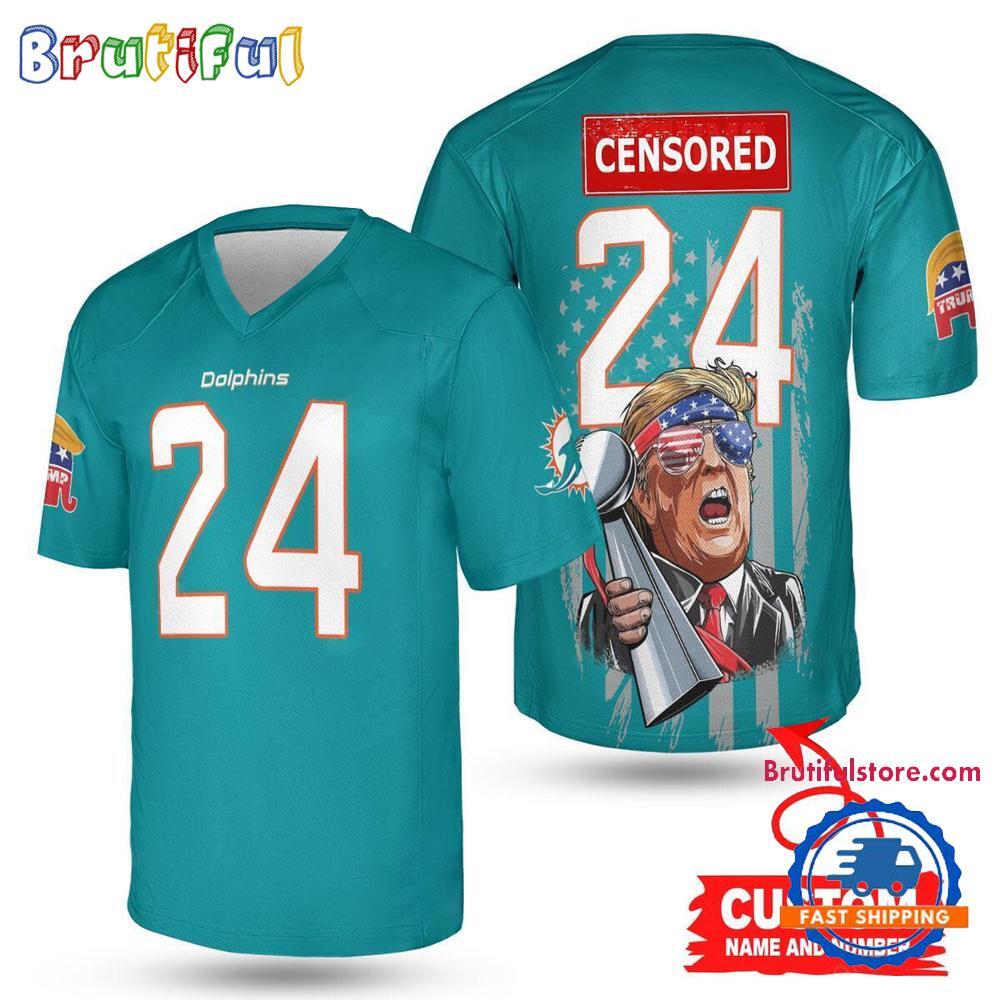 MiamixDolphins Donald Trump SuperxBowl Trophy Football Jersey Design