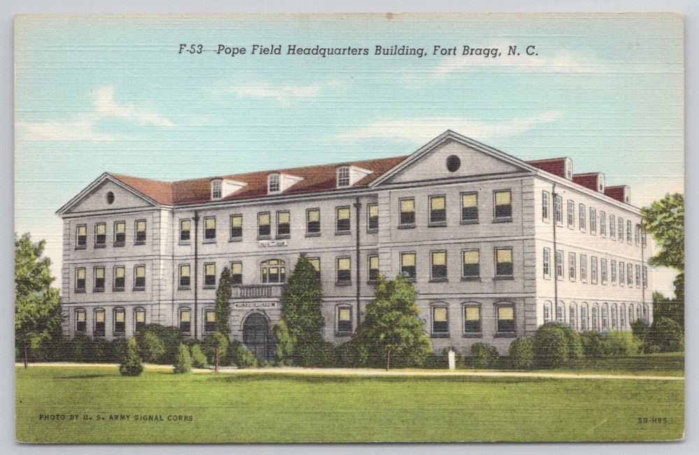 Pope Field Headquarters Fort Bragg NC Curteich Linen Postcard