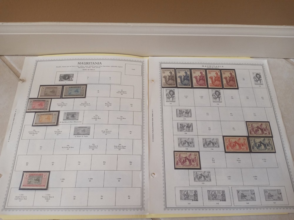 MAURITANIA LOT OF 45+ STAMPS MINKUS ALBUM PAGES MAINLY MOUNTS