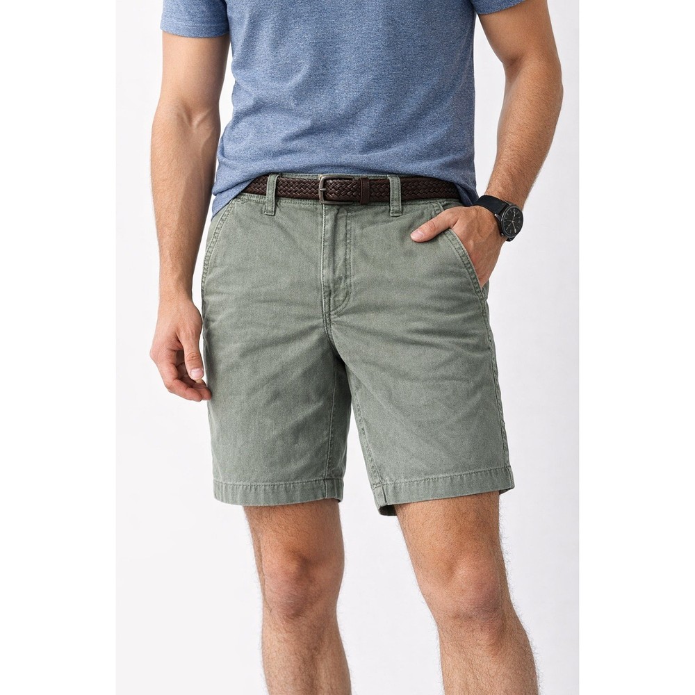 Chaps Mens Regular Fit Olive Green Chino Shorts Size 30 Stretch Cotton Blend
