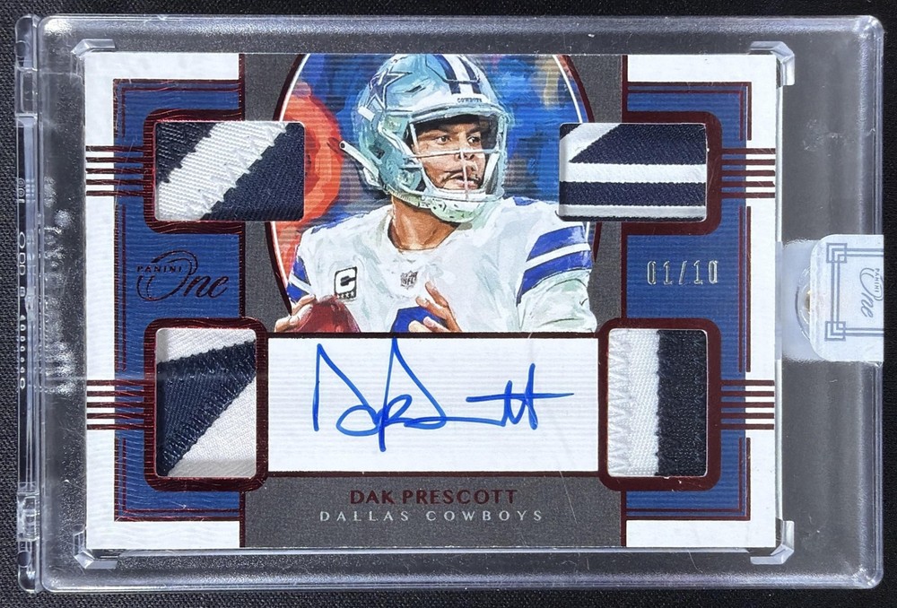 2020 Panini One Dak Prescott #95 2019 Quad Patch Auto Red 1/10 Cowboys
