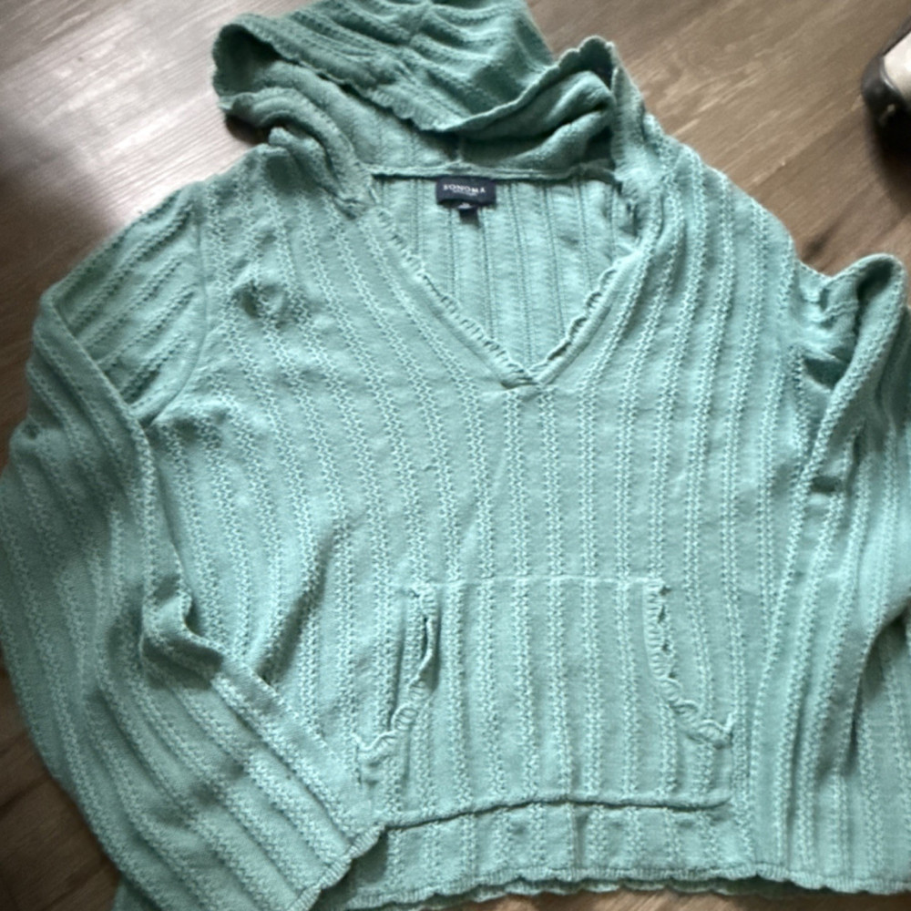 Sonoma LIFE+style Women's Green Knit Pullover Hoodie XL Kangaroo Pocket
