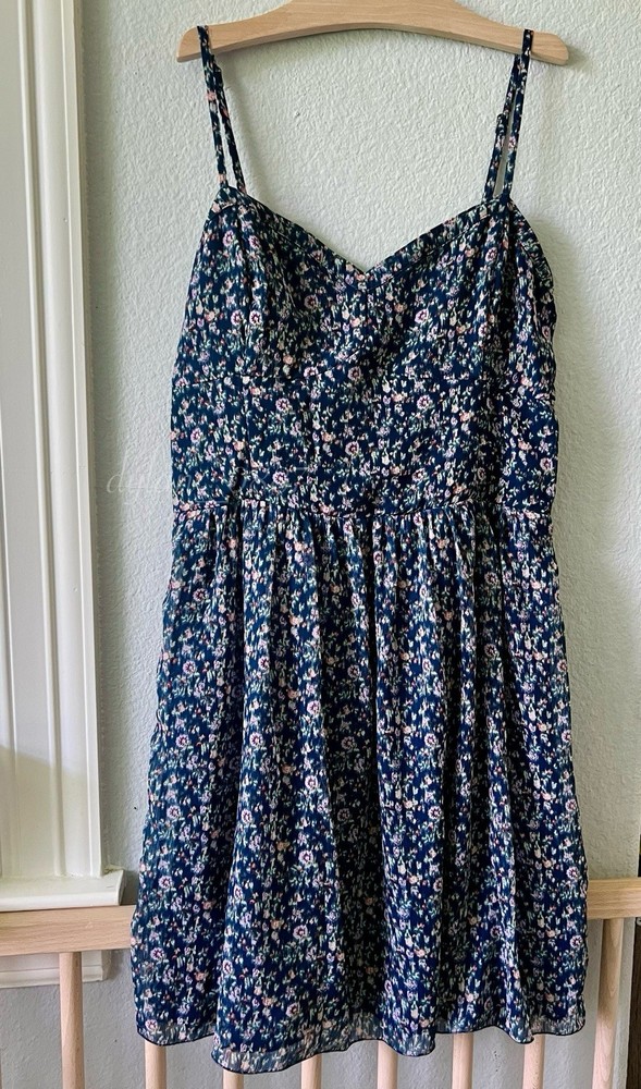 *NWOT* Abercrombie & Fitch Women Mini Dress L Blue Floral (Adjustable Straps)