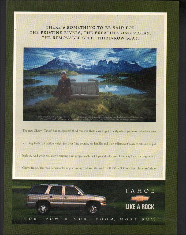 1999 Chevy Tahoe Like a Rock Retro Vintage Ad 4-Door SUV 12/13/24