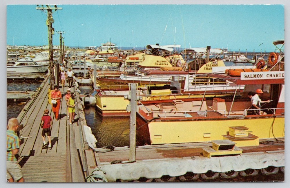 Westport WA Fishing Fleet Docks Salmon Charters Ellis Post Card Chrome