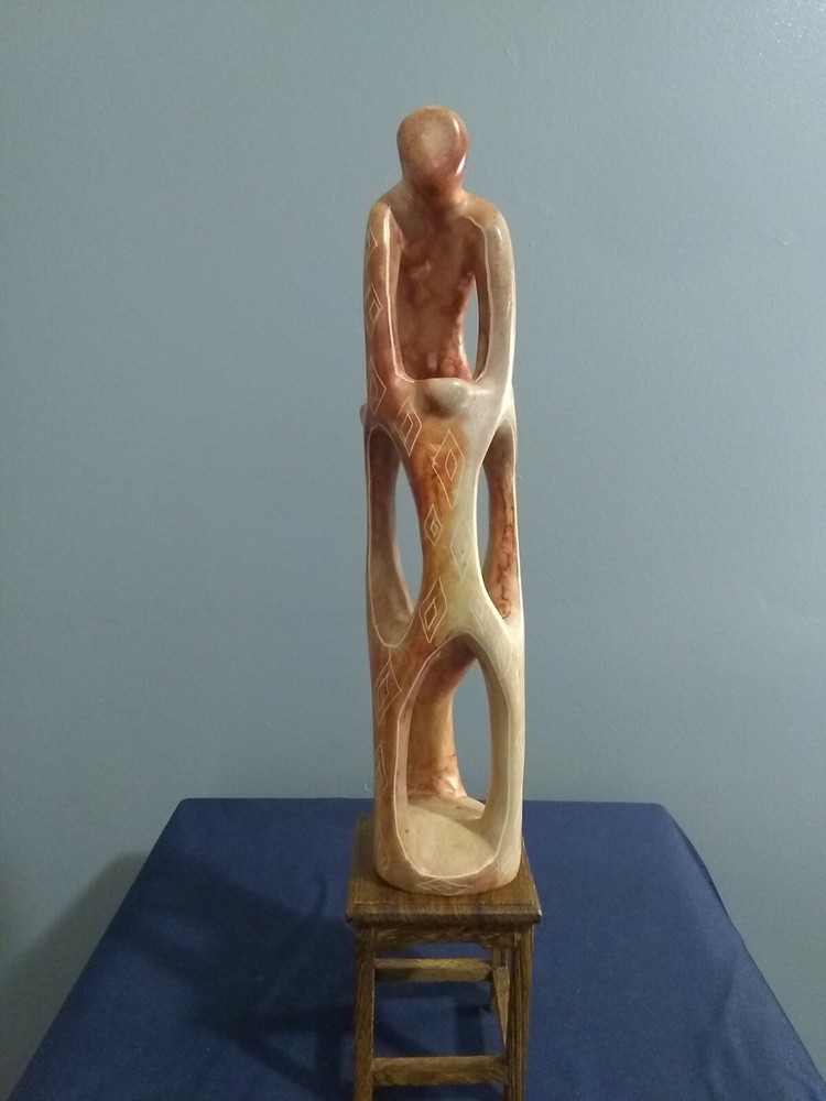 Vtg Abstract Hand Carved Soap Stone Family Figurine Art Sculpture Kenya