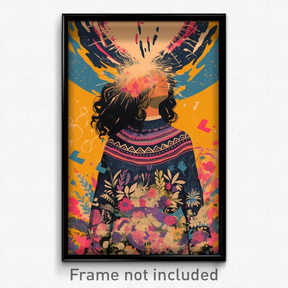 Enchanted Girl in Wavy Floral Dress Mexican Movie Poster Art Print