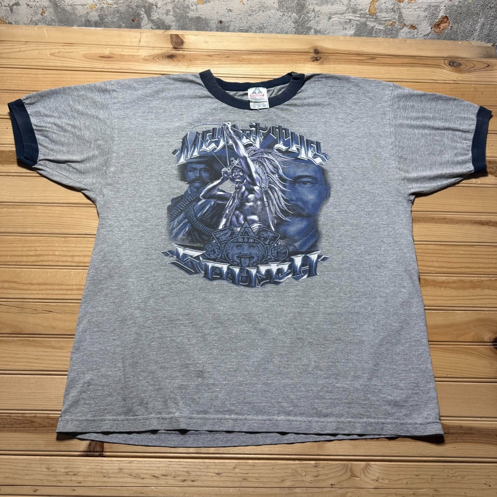 Vintage Y2K Men Of The South Aztec Warrior Mexican Revolution Ringer Shirt  2XL