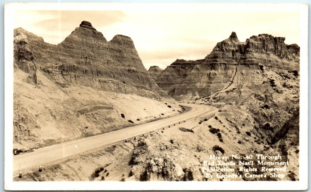 Postcard - Highway No. 40 Through Badlands National Monument - South Dakota
