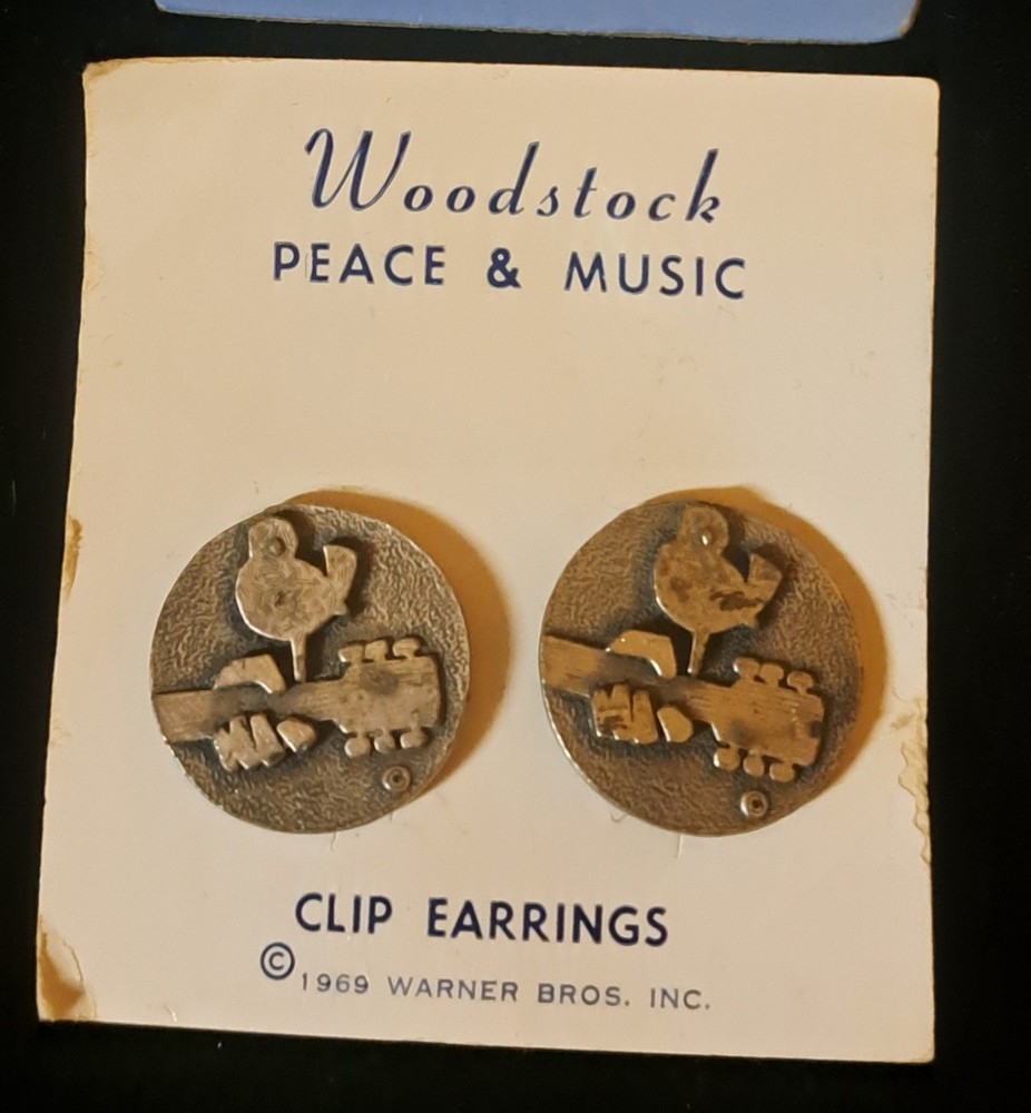 1969 Warner Brothers WOODSTOCK NY Concert Original Peace & Music CLIP EARRINGS