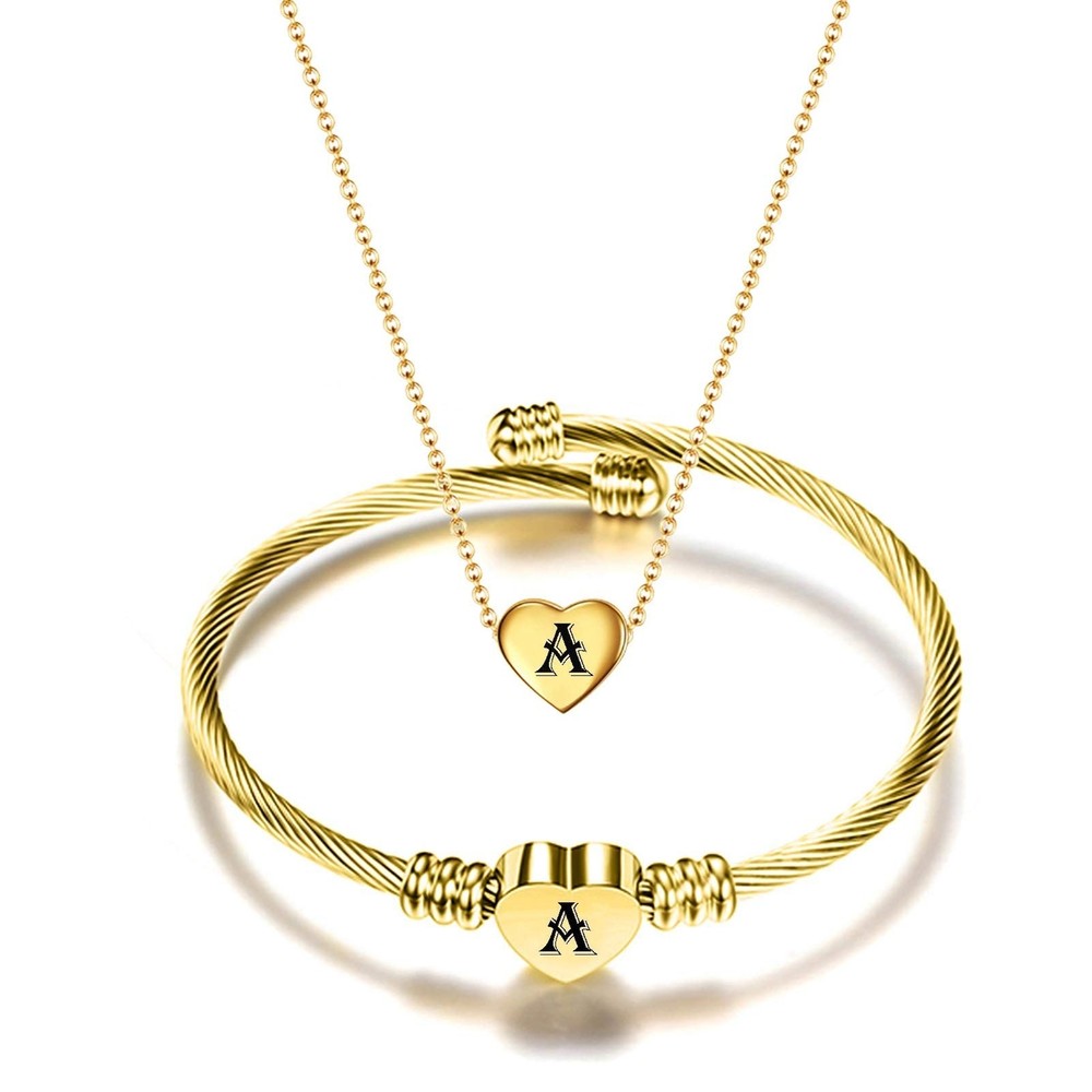 MYNENEY NIBASTAR Heart Name Necklace and Bracelet for Women Stainless Steel A...