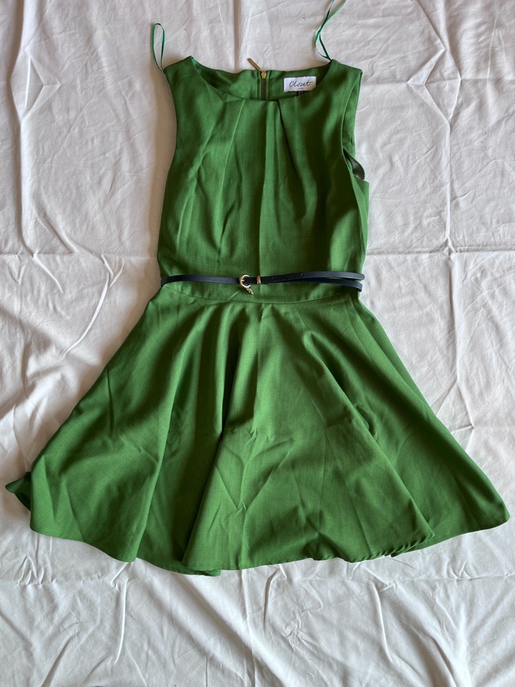 Closet. London A-Line Sleeveless Mini Dress Green Size 14 with Belt