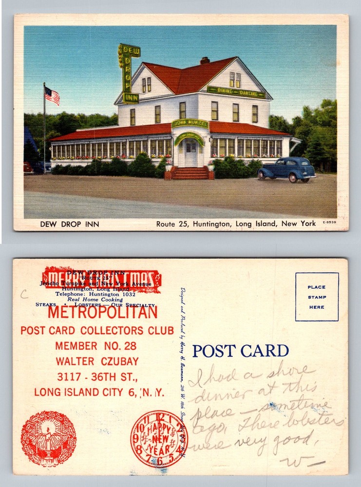 Huntington, Long Island NY-New York, Dew Drop Inn Rt. 25 Dining Vintage Postcard
