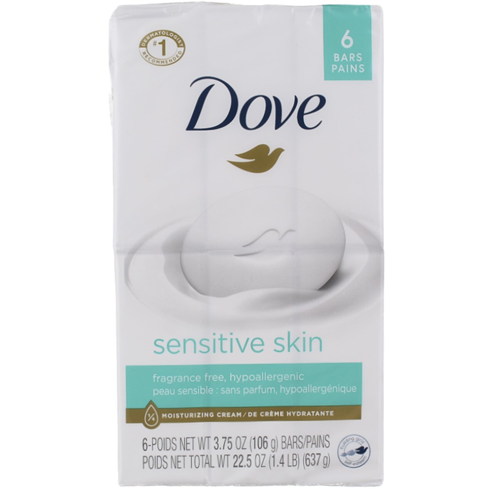 6 Pack Dove Sensitive Skin Moisturizing Beauty Bar Soap, Fragrance Free, 3.75...
