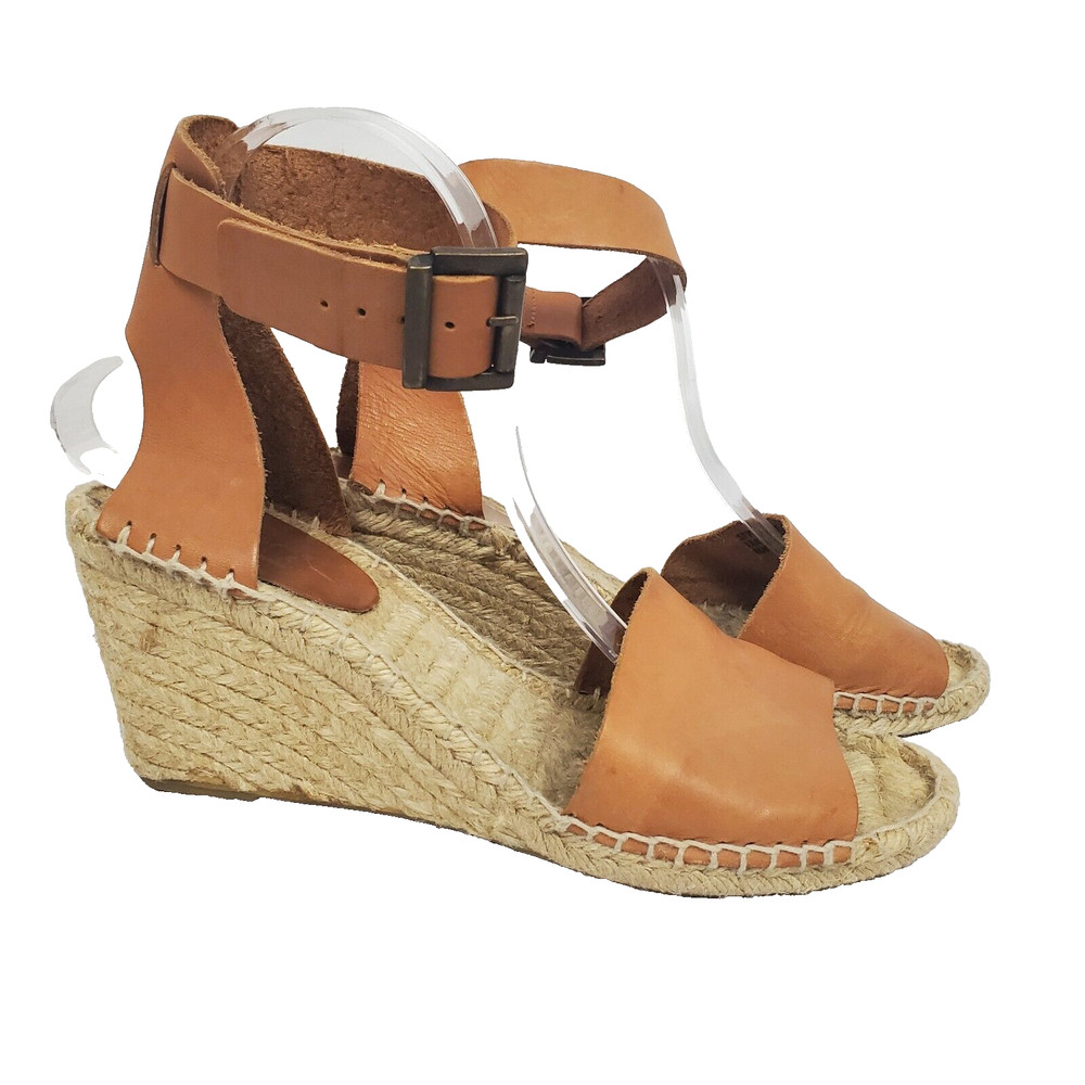 Women's PICON Leather Wedge Heel Espadrille Sandals Handmade in Spain Tan SZ 9.5