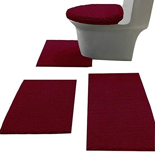 Bath Rug Set 4 Piece with Toilet Lid Cover Combo, Soft Shaggy Bath Rug Set 3 ...