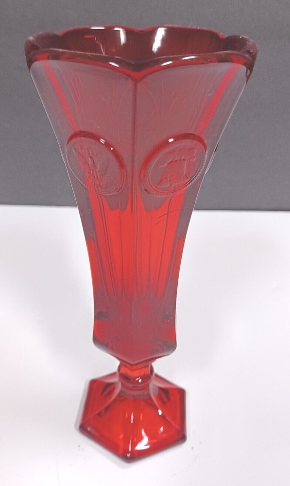 Fostoria Ruby Red Bud Vase Coin Flare Glass  7-7/8