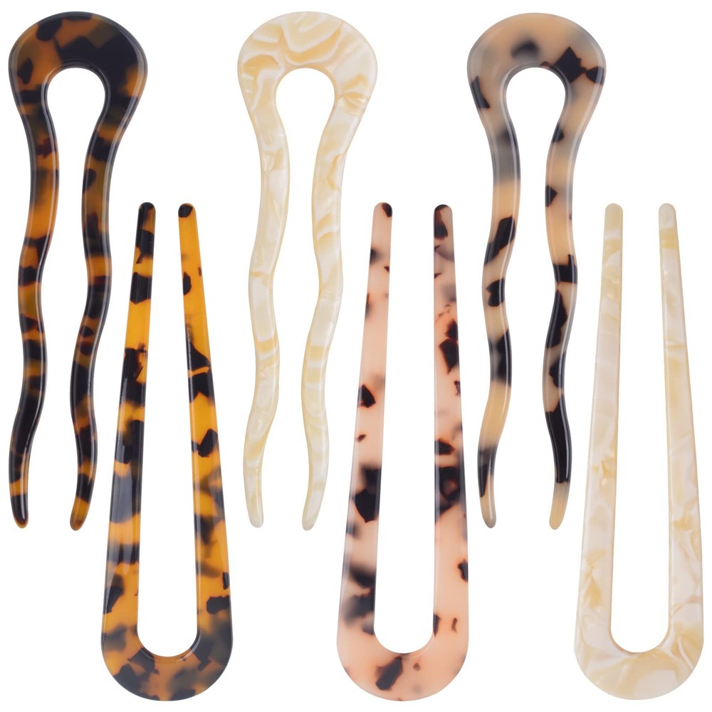 6pcs French Tortoise Hairpins U-Shaped Wavy Crinkle Clips for Women