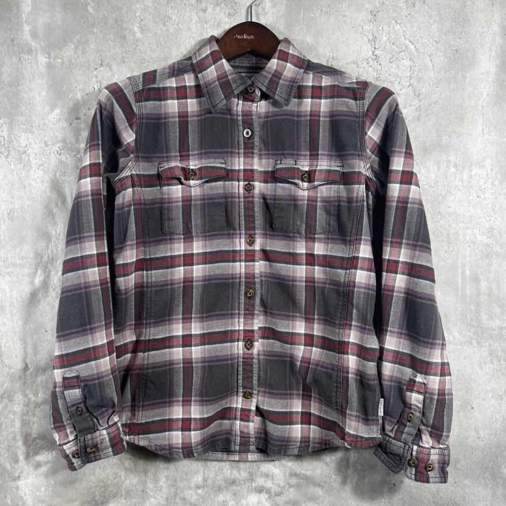 Carhartt Flannel Shirt Womens Small Gray Plaid Long Sleeve Button Up