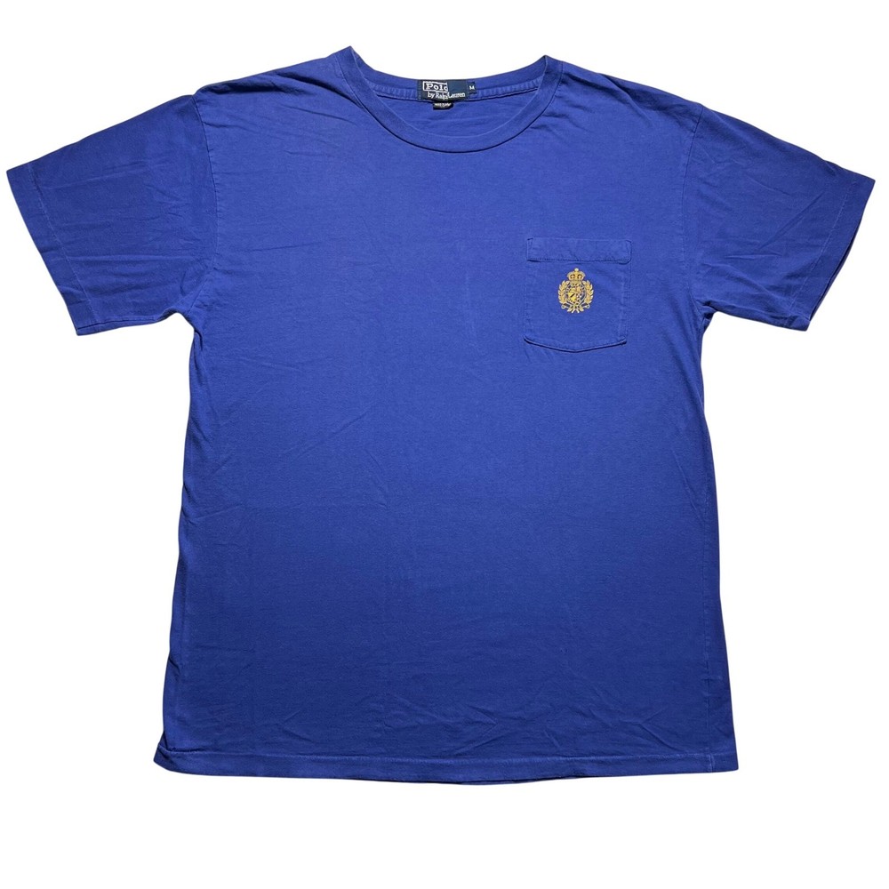 Vintage 90s Polo Ralph Lauren Pocket T Shirt Mens Medium Blue Crest Logo Preppy