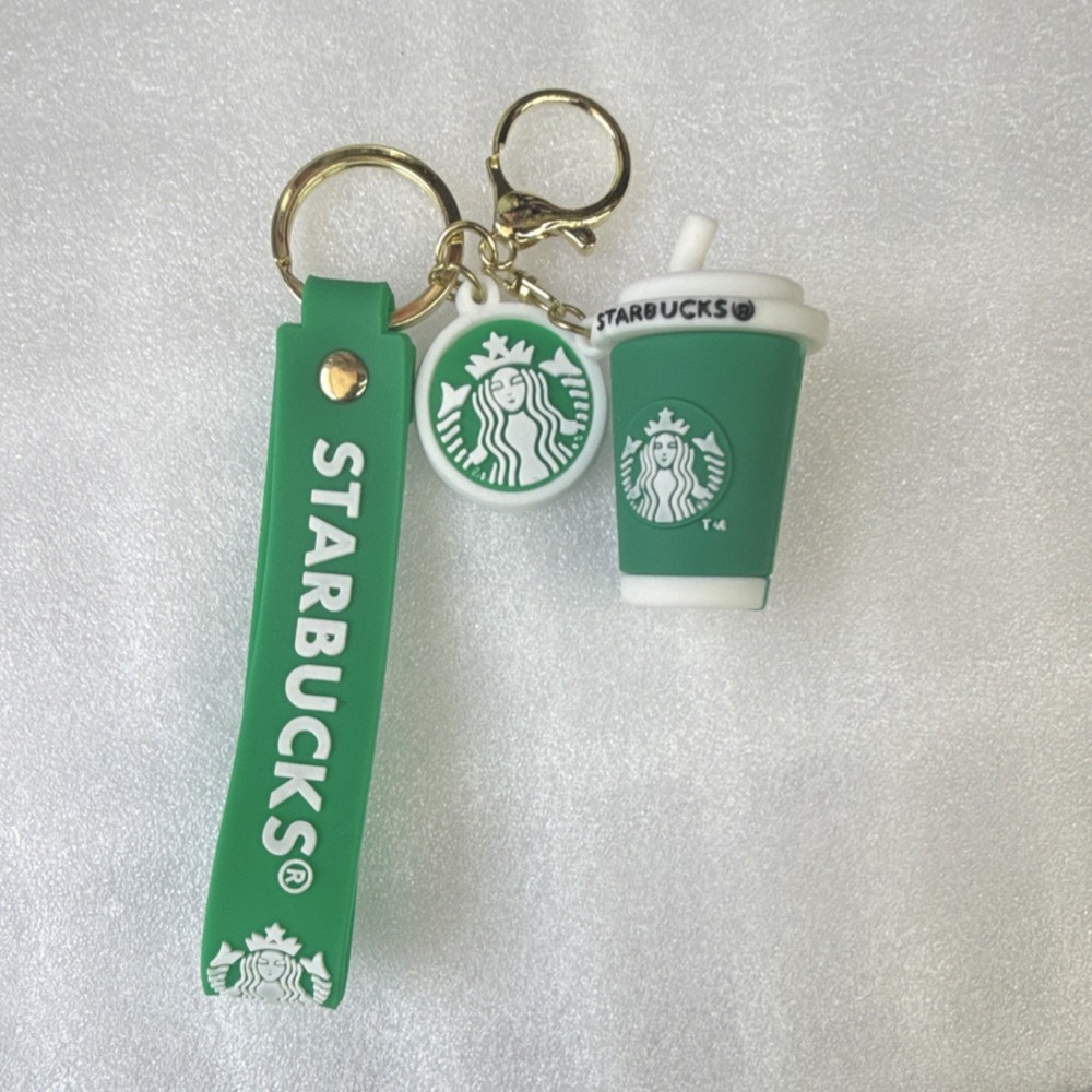 Starbucks Green Plastic Cup Logo Keychain Detachable Keyring Advertising